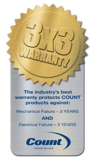 Count provides the industry's best warranty Count Machinery 3x3 product warranty