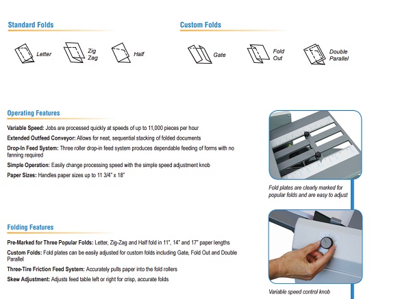 Formax FD-322 Paper Folder Features