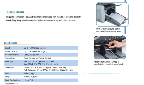 Formax FD-322 Paper Folder Specifications