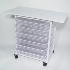 Binding station heavy duty metal frame, with epoxy white finish with 6 slide in drawers, allowing easy storage and access of your binding supplies